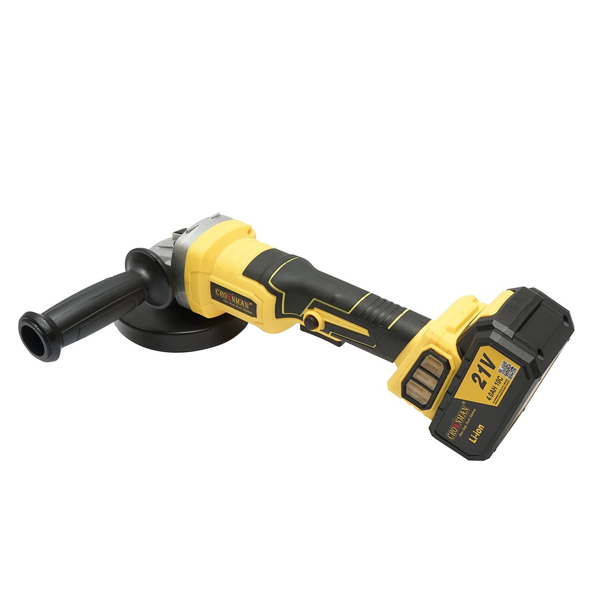 Polizor unghiular cu acumulator lithium 21V/4Ah, motor fara perii (brushless), 3 trepte de viteza, diametru disc 115mm Crownman